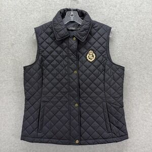 Lauren Ralph Lauren Vest Womens Large Black Quilted Crest Snap Front Padded
